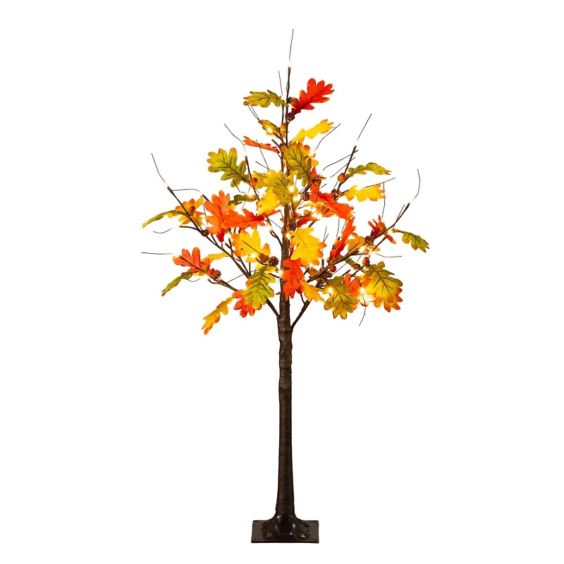 4ft. Pre-Lit Autumn Maple Artificial Fall Tree with Pinecones, Acorns and 60 Warm White LED Lights
