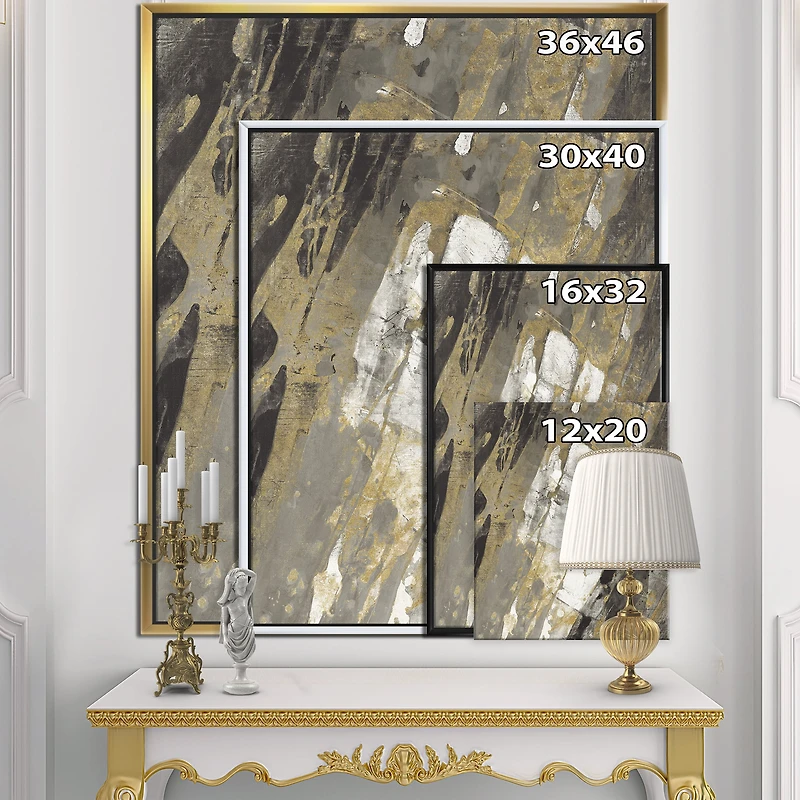 Designart - Gold, Black and White Hanpainted Abstract