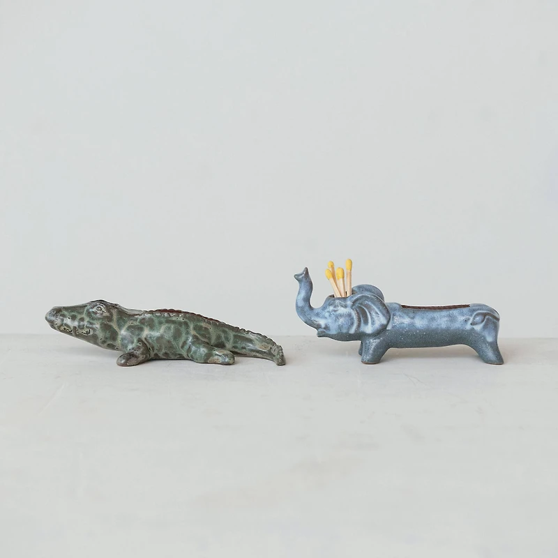 Hello Honey® 6.5" Green Stoneware Alligator Match Holder