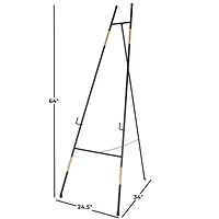 64" Black Metal Slim Foldable 2-Tier Easel with Wrapped Rattan Accents