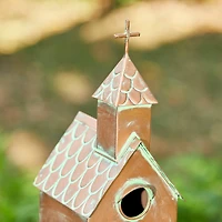 Glitzhome® 4ft. Faux Copper Distressed Metal Church Birdhouse with Stake