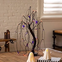 2ft. Pre-Lit Halloween Artificial Black Spooky Spider Willow Tree with 60 Orange & Purple LED Lights