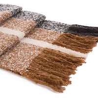 Glitzhome® 70" Tan, White & Gray Scarf with Tassels