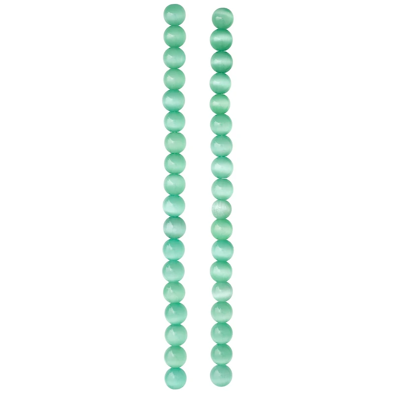 12 Pack: Aqua Cat Eye Glass Round Beads, 8mm by Bead Landing™