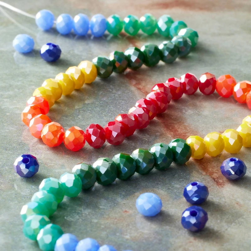 Rainbow AB Faceted Glass Rondelle Beads, 6mm by Bead Landing™