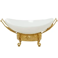 CosmoLiving by Cosmopolitan 24" White Glass Kitchen Serving Bowl with Gold Metal Scroll Stand