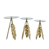 Gold Aluminum Metal Leaf Accent Table Set