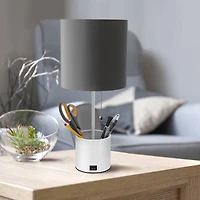 Simple Designs 18.5" Hammered Metal Container Base Table Lamp with USB Charging Port