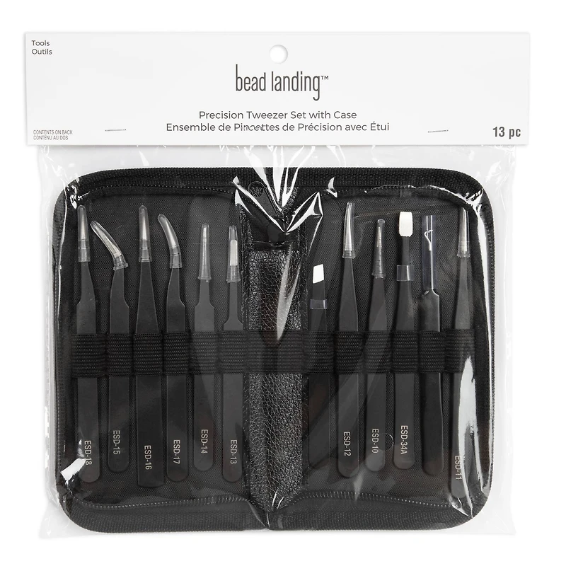 12 Piece Precision Tweezer Set with Case by Bead Landing™