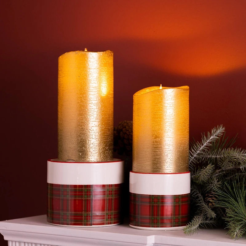 Ceramic Plaid Candle Holder Set, 3.5" & 4"