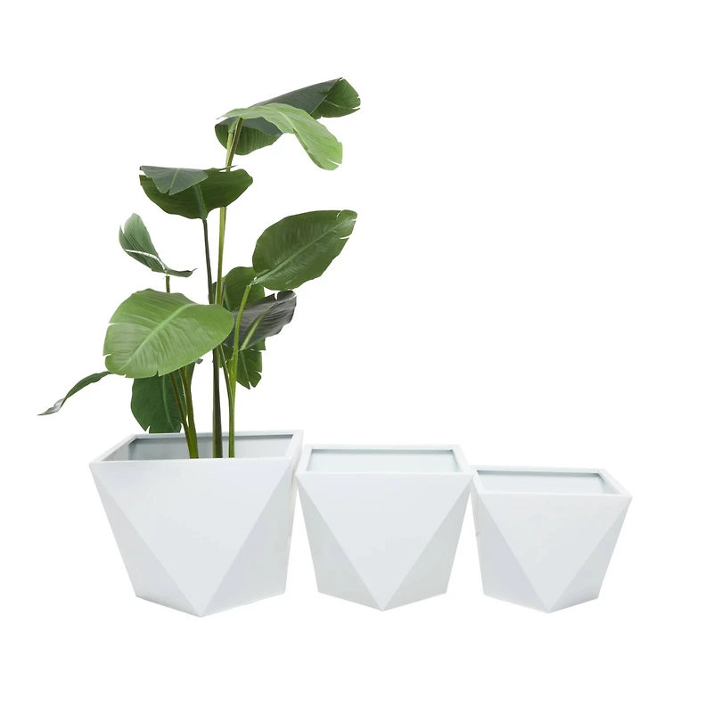 White Modern Planter, Set of 3" 18", 16", 15"