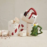 Hello Honey® 3.5" Stoneware Holiday Mug with Shaped Handle Set