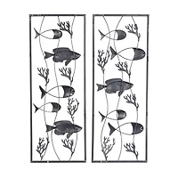 Set of 2 Blue Metal Coastal Fish Wall Decor, 11" x 29"