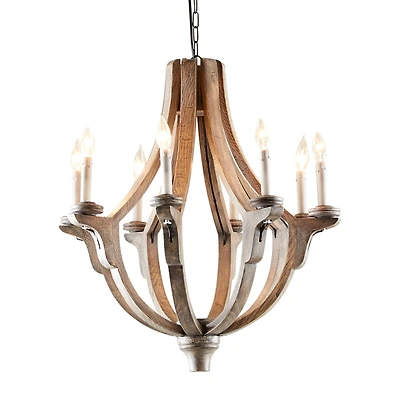Brown Wood Rustic Candle Chandelier, 28" x 25" x 25"