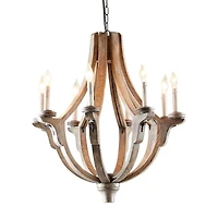 Brown Wood Rustic Candle Chandelier, 28" x 25" x 25"