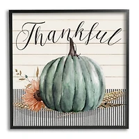 Stupell Industries Thankful Autumn Floral Pumpkin Framed Giclee Art