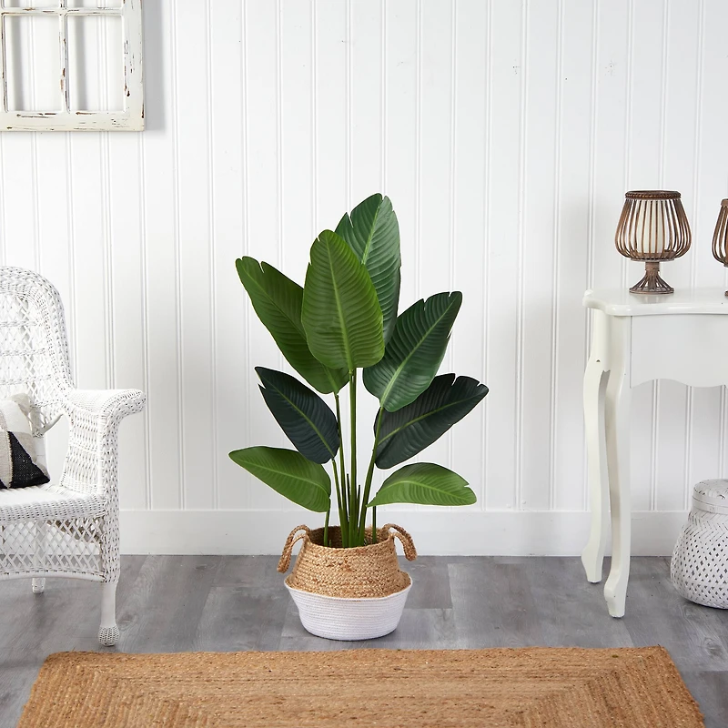 4ft. Travelers Palm Artificial Tree in Boho Chic Handmade Cotton & Jute Woven Planter