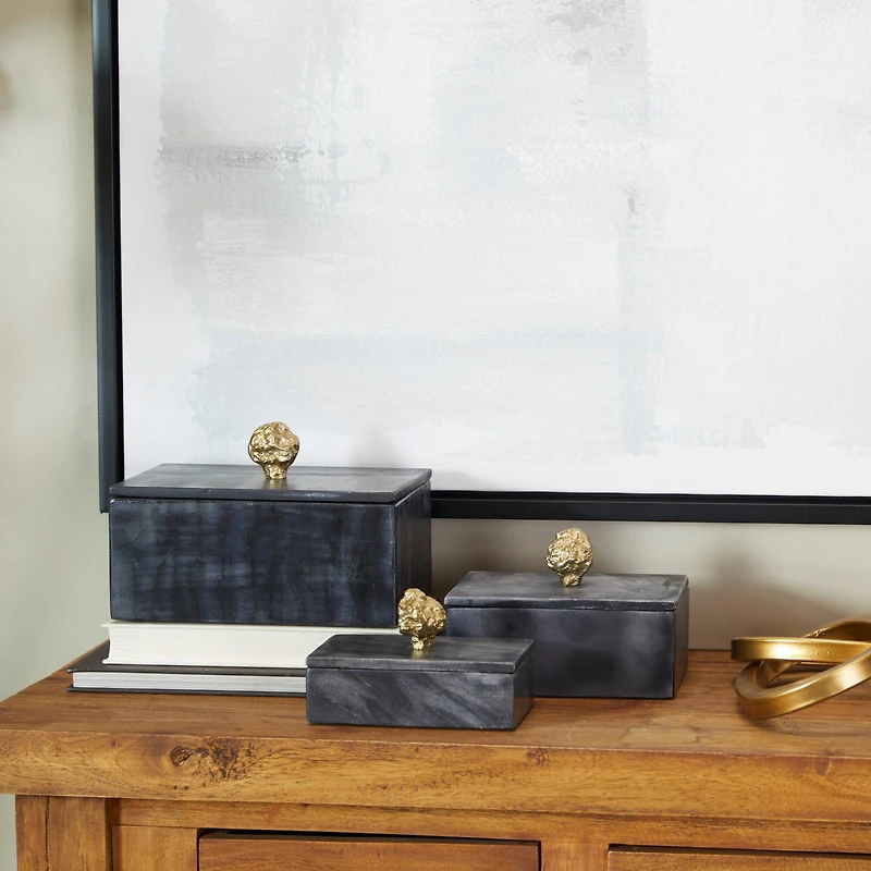 Black Marble Box with Gold Finial Set