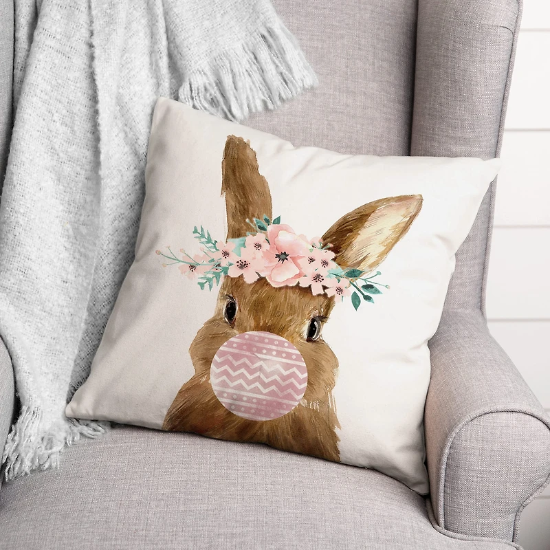 Easter Bunny Bubblegum 18" x 18" Throw Pillow