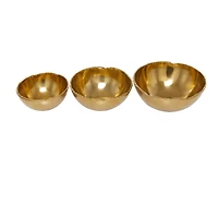 Set of 3" Gold Aluminum Modern Decorative Bowl, 6" x 14" x 14"