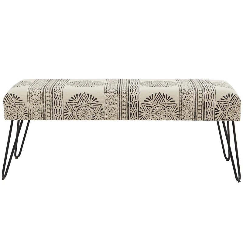 47" White Metal Floral Bench with Metal Hairpin Legs