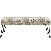 47" White Metal Floral Bench with Metal Hairpin Legs