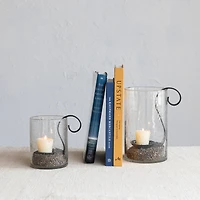 Hello Honey® Clear Reclaimed Hurricane Bubble Glass with Metal Candle Holder