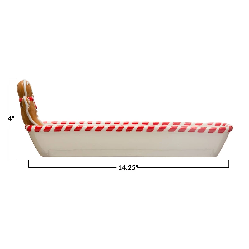 Hello Honey® 14.25" Hand-Painted Candy Cane Edge & Gingerbread Ceramic Cracker Dish