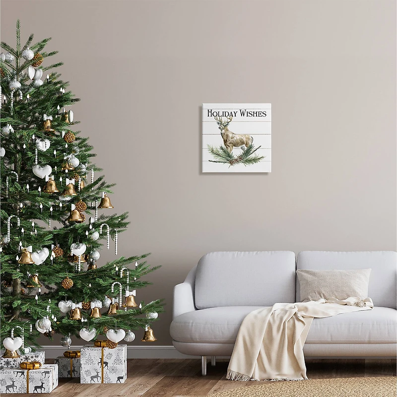 Stupell Industries Holiday Wishes Seasonal Deer Canvas Wall Art
