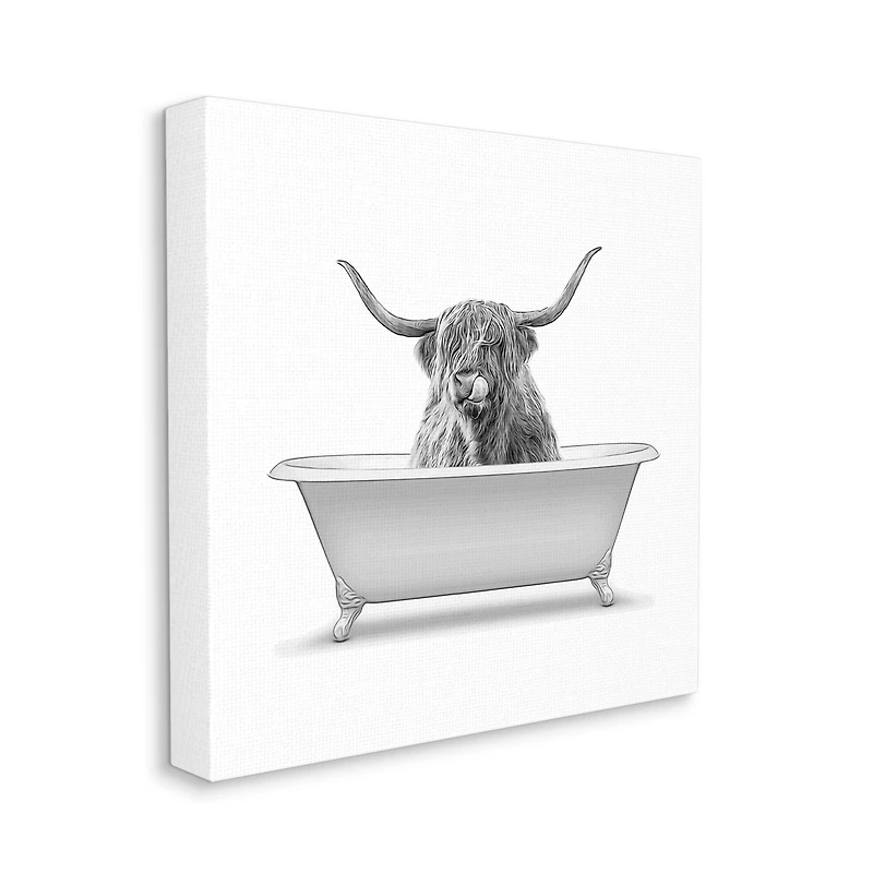 Stupell Industries Longhorn Highland Cow Bath Tub Canvas Wall Art
