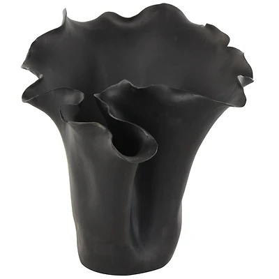 10" Black Abstract Floral Ceramic Vase