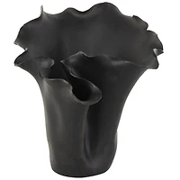 10" Black Abstract Floral Ceramic Vase