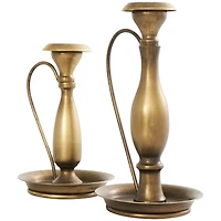 Bronze Metal Antique Style Candle Holder with Candle Plates & Handles Set
