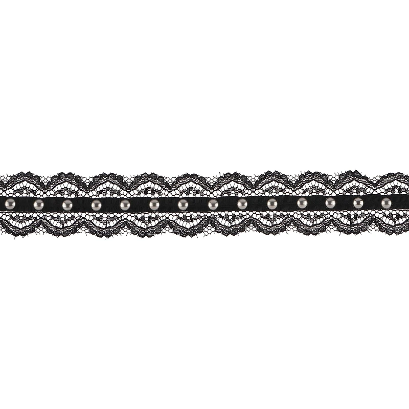 0.75" Black Lace Trim with Beads by Celebrate It®