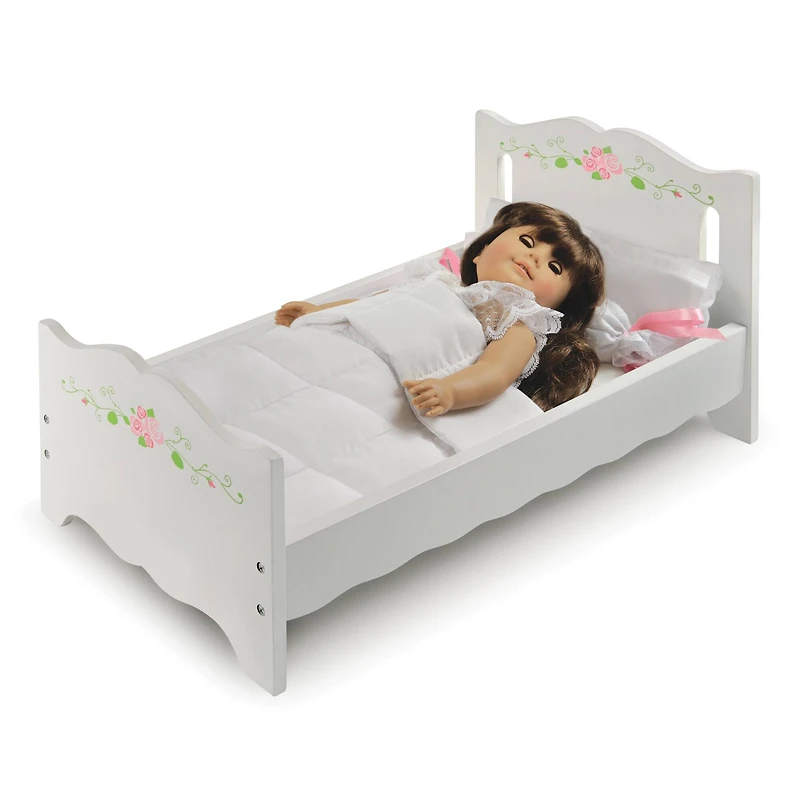 Badger Basket White Rose Doll Bed with Bedding