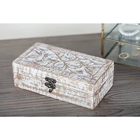 Distressed White Wooden Filigree Decorative Box Set