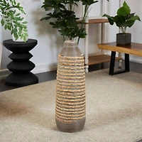 24" Brown Seagrass Handmade Braided Vase with Layered Gray Paneling