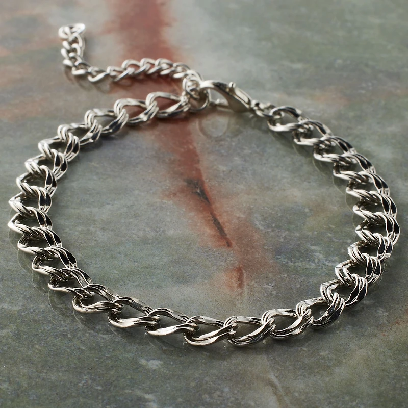 7.5" Rhodium Double Curb Charm Bracelet by Bead Landing™