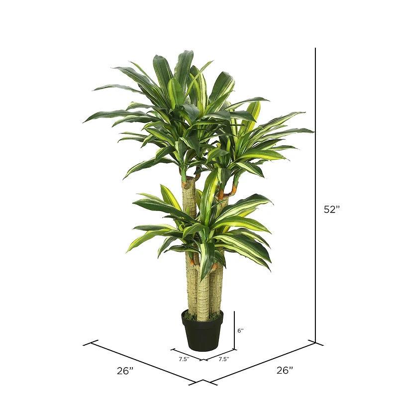 4.3ft. Potted Artificial Green & Yellow Dracaena Tree