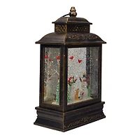 12" Musical Lighted Black Christmas Snow Globe Lantern with Snowmen