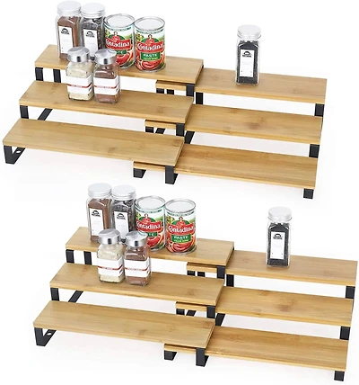 Natural 3-Tier Expandable Step Spice Rack for Kitchen Cabinet, 4ct.