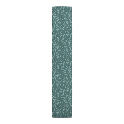 90" Teal & Mint Leaves Cotton Twill Table Runner