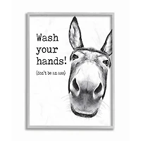 Stupell Industries Wash Your Hands Donkey Quote Bathroom Animal Humor Framed Wall Art