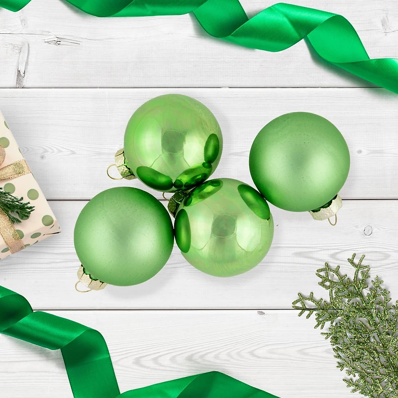 10ct. 2" Grass Green 2-Finish Glass Ball Ornaments