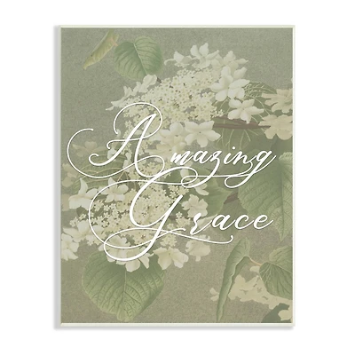 Stupell Industries Amazing Grace Phrase Vintage White Flower Blossoms Wall Plaque