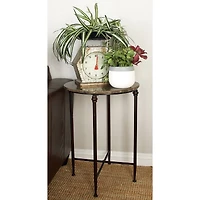 2ft. Black Iron & Brown Marble Traditional Accent Table