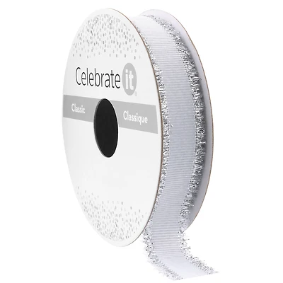 5/8" x 7yd. Silver Metallic Fringe Ribbon by Celebrate It® Classic