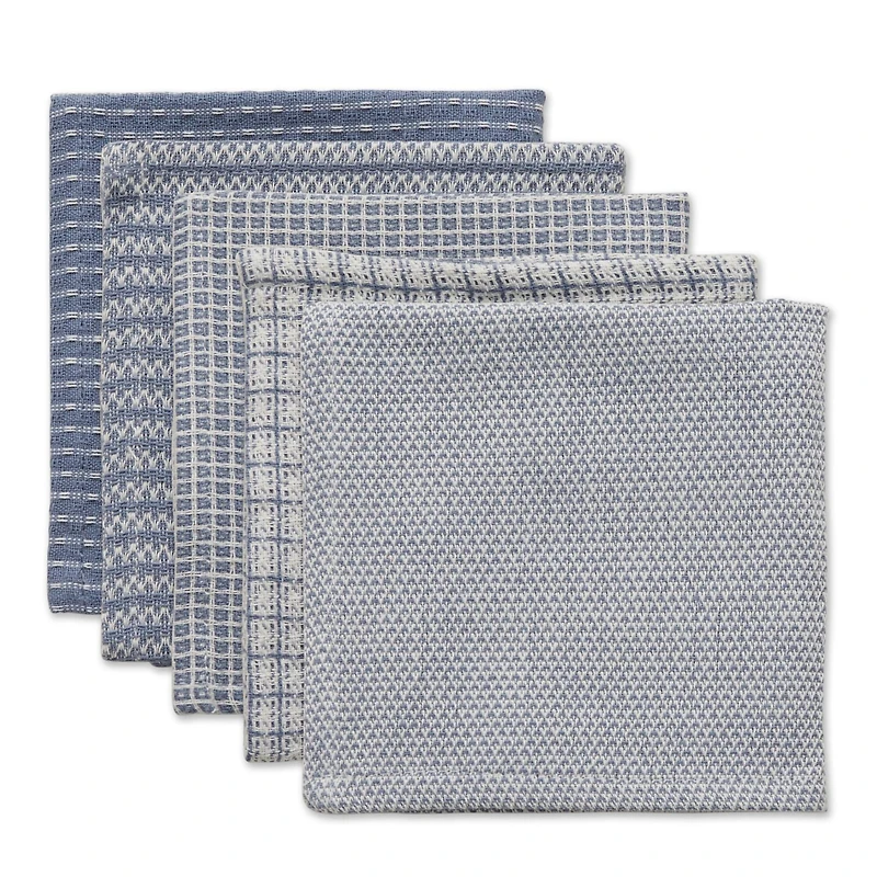 DII® Stonewash Mixed Pattern Blue Dishcloths, 5ct.