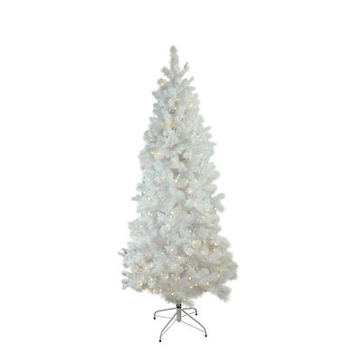 7.5ft. Pre-Lit White Flocked Pine Artificial Christmas Tree, Warm White LED Lights