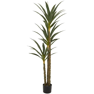58" Green Faux Foliage Sisal Artificial Tree With Black Plastic Pot
